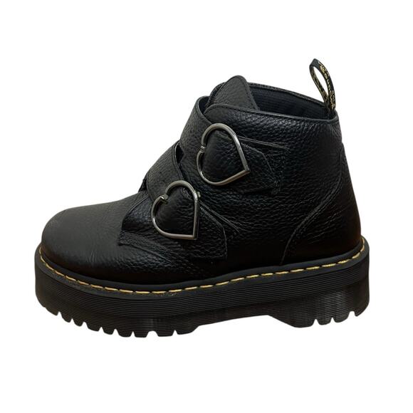 Dr. Martens Shoes - Dr. Martens Devon Heart Leather Platform Boots Black Milled Napa Grunge Size 8